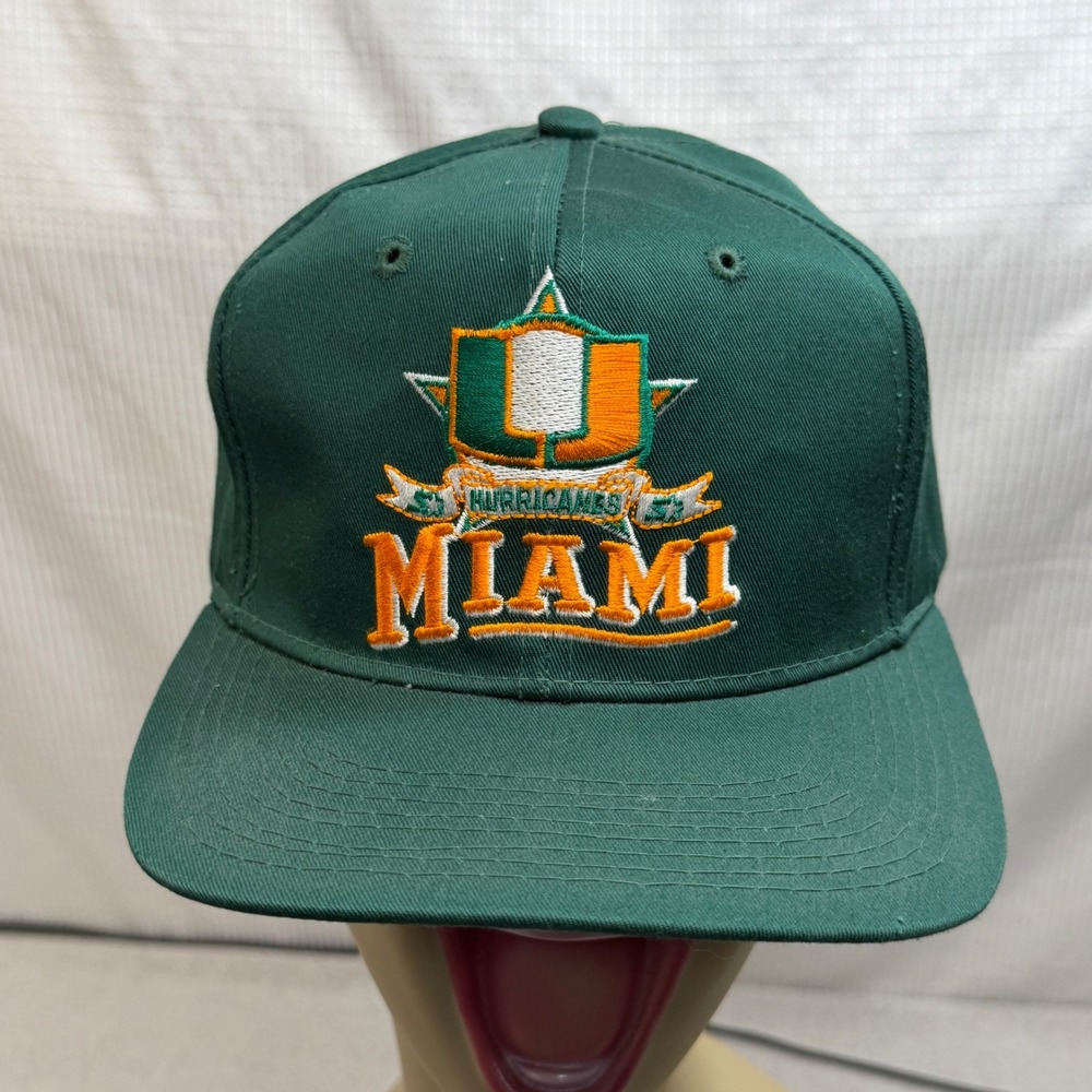Starter Miami Hurricanes Hat Mens OSFA Green Snapback Vintage NCAA Embroidered
